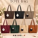 Classic Tote Bag with Fur Keychain - Women Shoulder Handbag