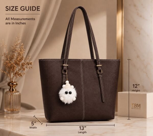 Classic Tote Bag with Fur Keychain - Women Shoulder Handbag