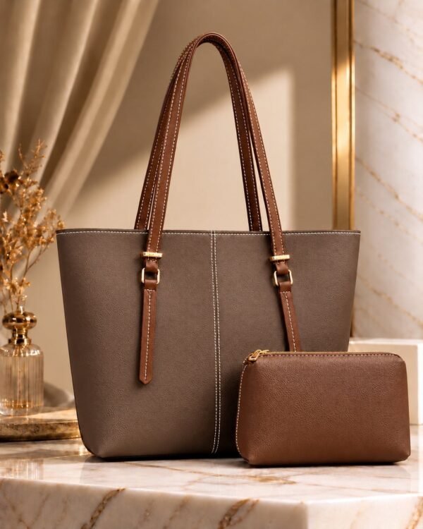 Black & Beige Two-Tone Tote with Pouch - Women's 2 Piece Bag Set