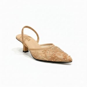 Beige Mesh Embroidered Heels for Women – Stylish Ladies Heels Online in Pakistan