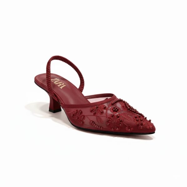 Beige Mesh Embroidered Heels for Women – Stylish Ladies Heels Online in Pakistan