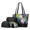 Geometric Print 3 Piece Handbag Set for Women - Tote, Shoulder Bag & Pouch
