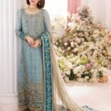 Luxury Embroidered Chiffon 3-Piece Unstitched Suit for Women - Sky Blue - view 1