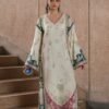 Embroidered Silk Kaftan Style Unstitched Suit for Women - Ivory Cream with Multicolor Border - view 1