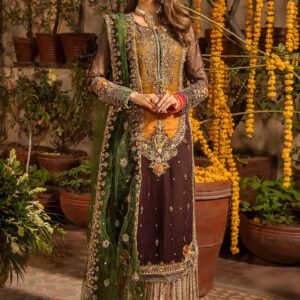 Embroidered Chiffon Festive 3-Piece Suit for Women - Mustard and Green - view 1