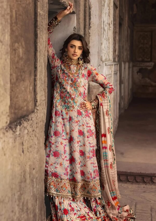Floral Printed Embroidered Chiffon 3-Piece Unstitched Suit for Women - Multicolor - view 1