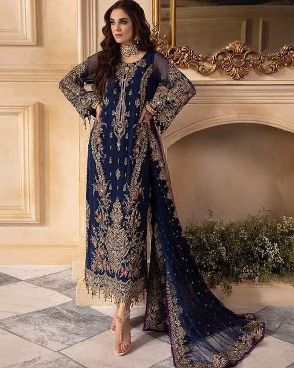 Embroidered Chiffon 3-Piece Unstitched Suit for Women - Festive Party Wear - view 1