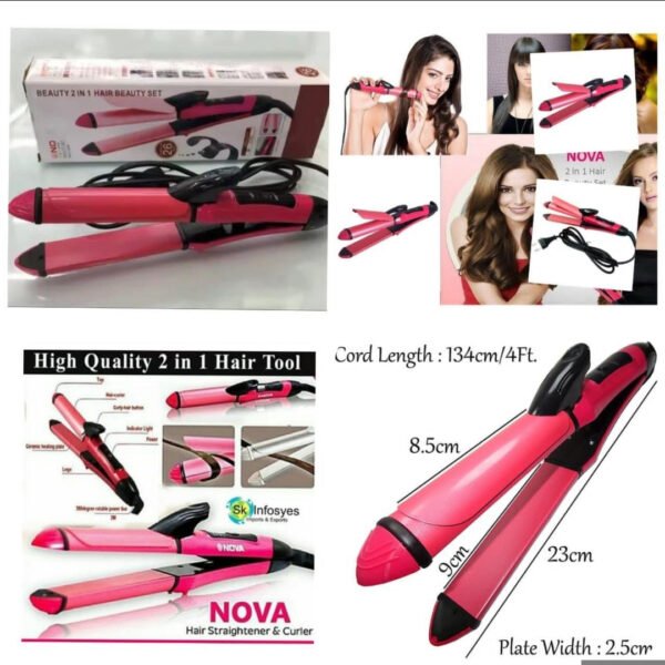 2 in 1 NOVA NHC-2009 Hair Curler and Hair Straightener - for Home Use