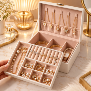 2 Layer Leather Jewellery organizer Box with Lock - with Cash on Delivery
