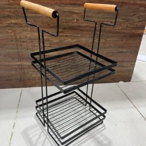 2 Layer Multipurpose Metal Organizer with Wooden Handle - High Quality