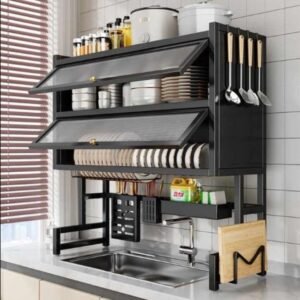2 Layer Over the Sink Cabinate (Box Packing)* Black & White Colour Available Size: Width: 85 cm Height: 90 cm Depth: 28