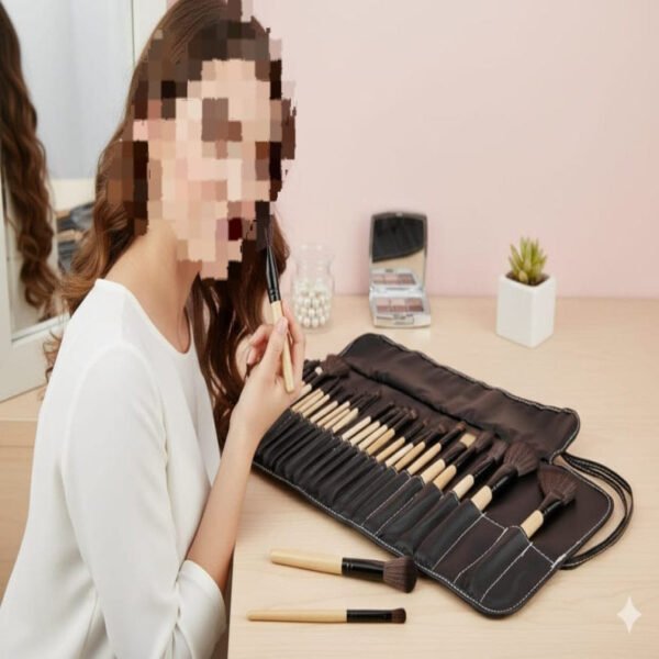 24 Pcs Advanced Makeup Eyebrow Shadow Cosmetic Brush Set Kit With Pouch
