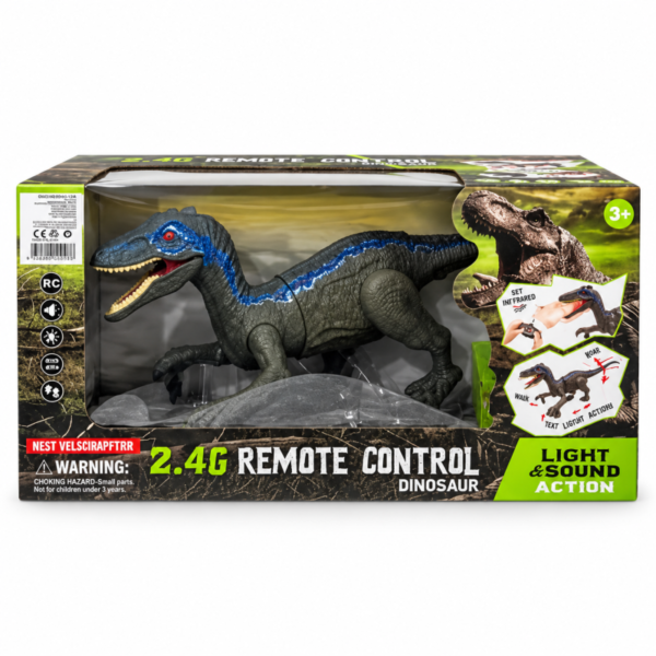 24G Remote Control Dinosaur for Kids Electronic RC Toys Walking Robot Velociraptor with Lights and Sounds - Durable Desi