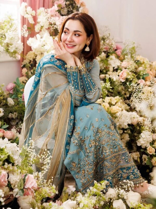 Luxury Embroidered Chiffon 3-Piece Unstitched Suit for Women - Sky Blue - view 2