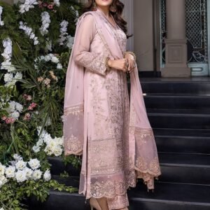 Embroidered Chiffon 3-Piece Suit with Chiffon Dupatta for Women - Dusty Pink - view 2
