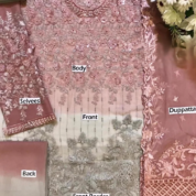 Embroidered Chiffon 3-Piece Unstitched Wedding Suit for Women - Dusty Rose - view 3