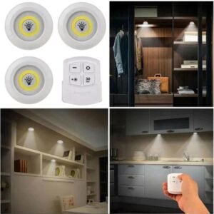 3 piece wireless tap LED light with remote control for cupboard and wardrobe