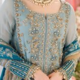 Luxury Embroidered Chiffon 3-Piece Unstitched Suit for Women - Sky Blue - view 4