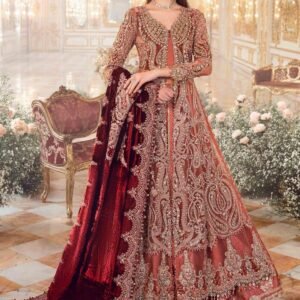 Embroidered Net Maxi Dress Fabric Set for Women - Dusty Rose - view 1