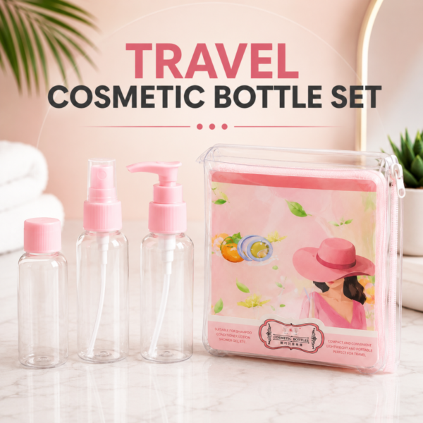 3PCS Travel Empty Bottle Set with Transparent Pouch Refillable Spray Pump Flip Bottle Leak Proof Travel Toiletry Kit - f