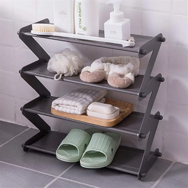 4 Layer Z Shaped Shoe Rack Multi Purpose Plastic Rack 4 Shelf Organizer - with Cash on Delivery