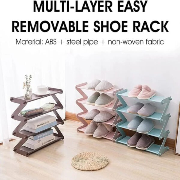 4 Layer Z Shaped Shoe Rack Multi Purpose Plastic Rack 4 Shelf Organizer - with Cash on Delivery