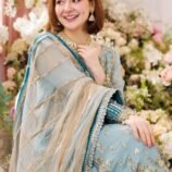 Luxury Embroidered Chiffon 3-Piece Unstitched Suit for Women - Sky Blue - view 7