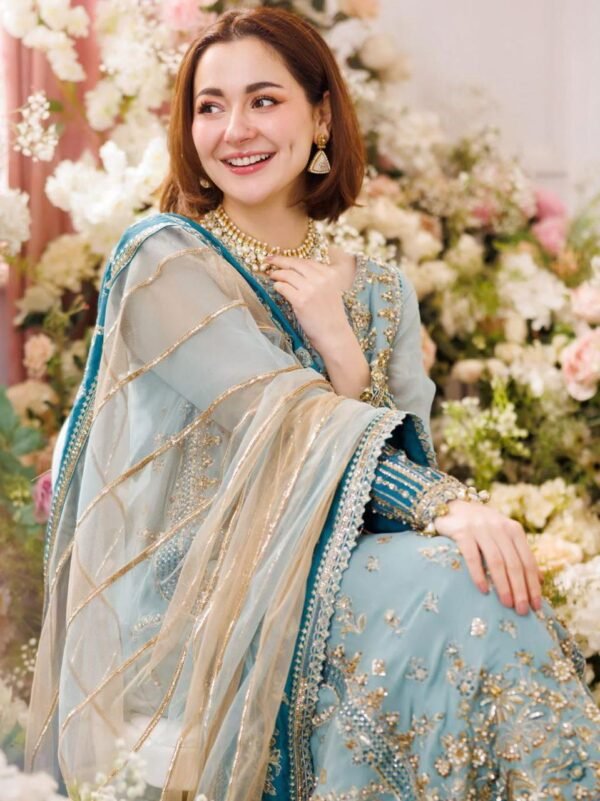 Luxury Embroidered Chiffon 3-Piece Unstitched Suit for Women - Sky Blue - view 7