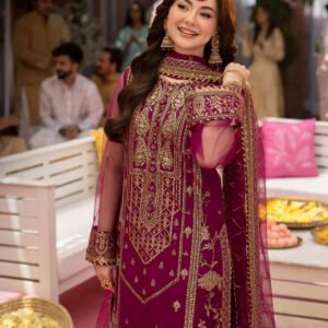 Embroidered Chiffon 3-Piece Unstitched Suit for Women - Magenta Pink with Net Dupatta - view 2