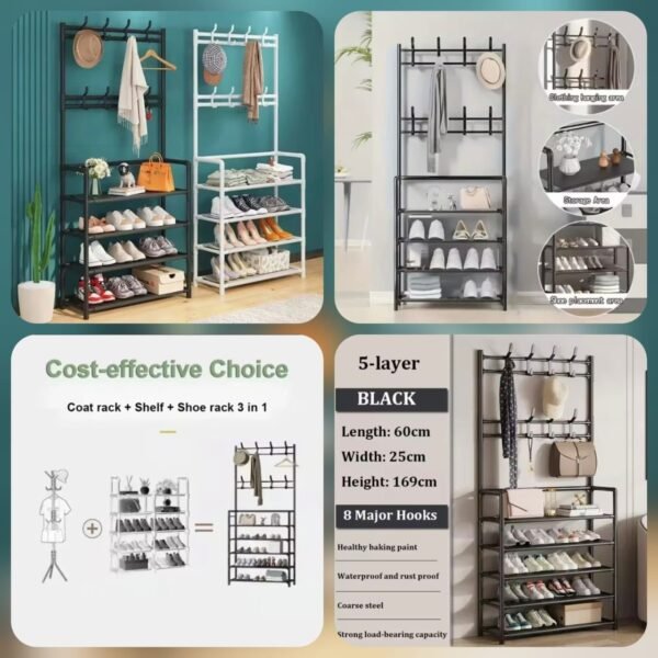 5 Layer Attachable Coat Hanger With Shoes Rack (Black & White Color Available) - with Cash on Delivery