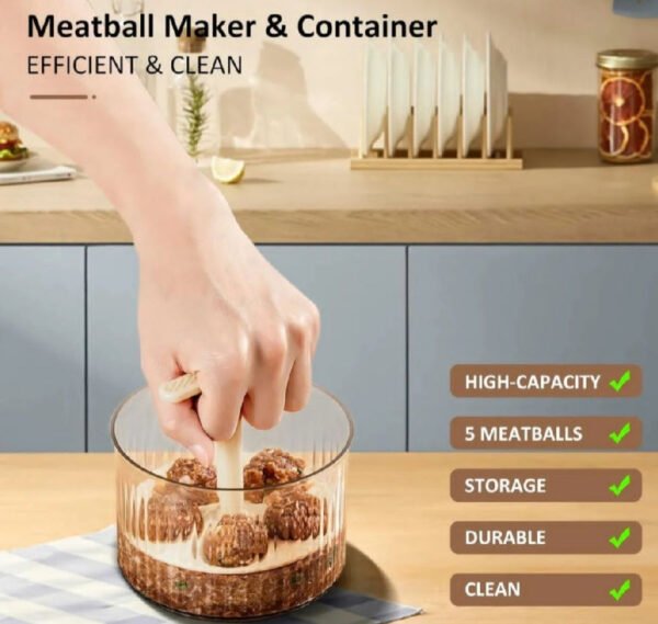 5 Meat Balls Manual Maker With Container - Durable Design