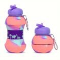 550ml/Folding Football-Shaped Compact Leak-Proof Silicone premium quality Water Bottle with lid