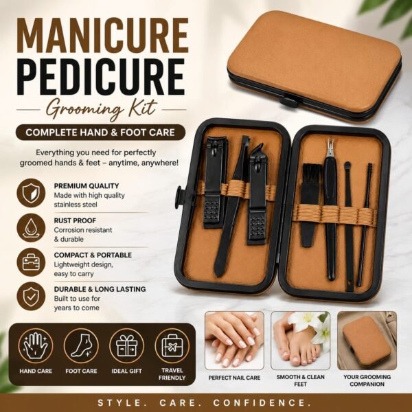 7 piece manicure pedicure nail care grooming kit complete set