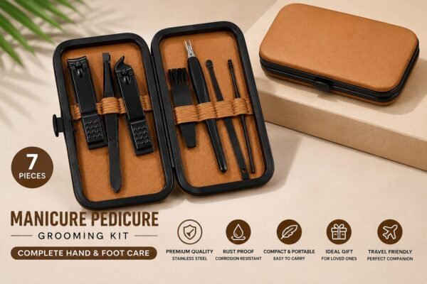 7 piece manicure pedicure nail care grooming kit complete set