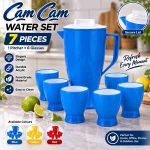 /7pcs - Set of 7pcs New Shiny Water Jug and Glass Set with Box Packing (Mix/Random colour) — photo 1 (Al-Atabah PK)