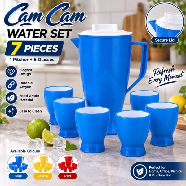 /7pcs - Set of 7pcs New Shiny Water Jug and Glass Set with Box Packing (Mix/Random colour) — photo 1 (Al-Atabah PK)