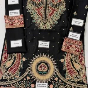 Embroidered Silk Kaftan 2-Piece Unstitched Suit for Women - embroidery detail view