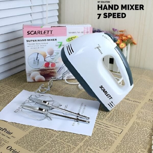 Electric Scarlett Hand Mixer 7 Speed with Egg Beater and Dough Hooks