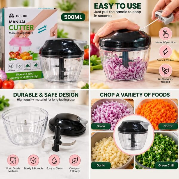 Manual Spin Cutter 500ML - Hand Pull Vegetable Chopper
