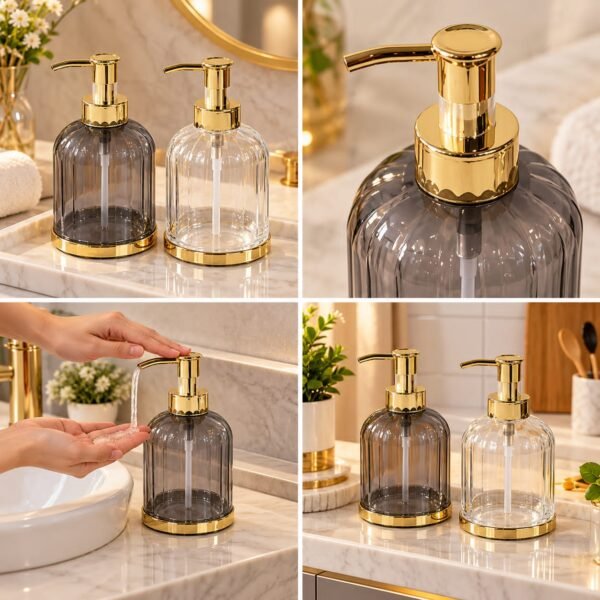 Luxury Soap Dispenser with Gold Pump - Transparent and Smoky Liquid Soap Bottle