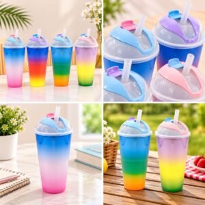Kids Sipper Cup with Dome Lid and Straw - Cute Plastic Drinking Cup