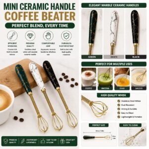 Mini Coffee Beater with Marble Ceramic Handle - Gold Whisk Hand Frother
