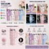 Flower Print Vacuum Tumbler 1200ML - Stainless Steel Travel Mug with Handle and Straw