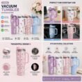 Flower Print Vacuum Tumbler 1200ML - Stainless Steel Travel Mug with Handle and Straw