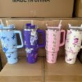 Flower Print Vacuum Tumbler 1200ML - Stainless Steel Travel Mug with Handle and Straw