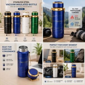 Marble Print Stainless Steel Vacuum Bottle - Insulated Flask