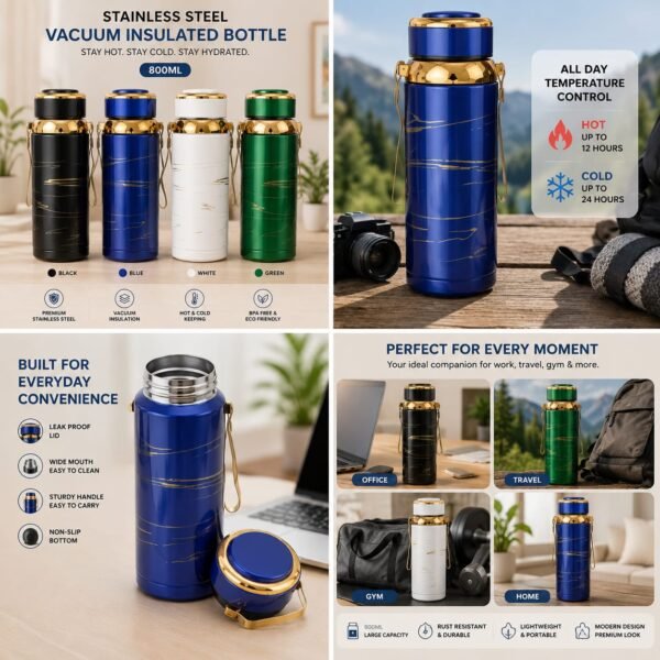 Marble Print Stainless Steel Vacuum Bottle - Insulated Flask