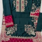 Embroidered Silk Kaftan 2-Piece Unstitched Suit for Women - flat lay full set