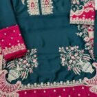 Embroidered Silk Kaftan 2-Piece Unstitched Suit for Women - fabric and embroidery close-up