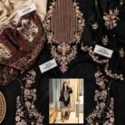 Embroidered Silk 2-Piece Unstitched Suit for Women with Digital Printed Trouser - Black - flat lay